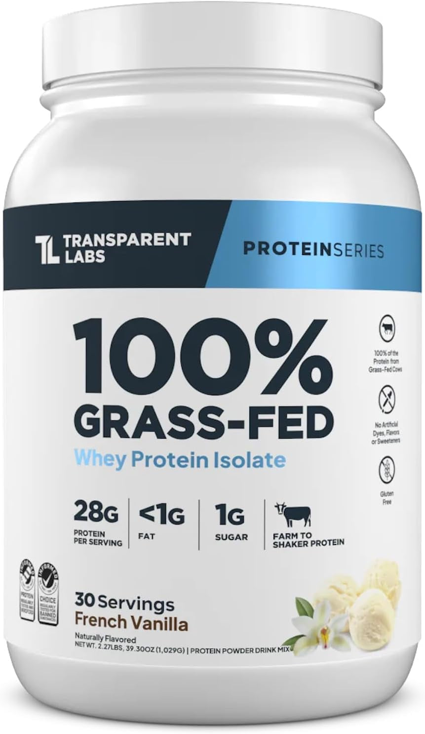 Grass-Fed Whey Protein Isolate - Naturally Flavored, Gluten Free Whey Protein Powder with 28G of Protein per Serving & 9 Amino Acids - 30 Servings, French Vanilla