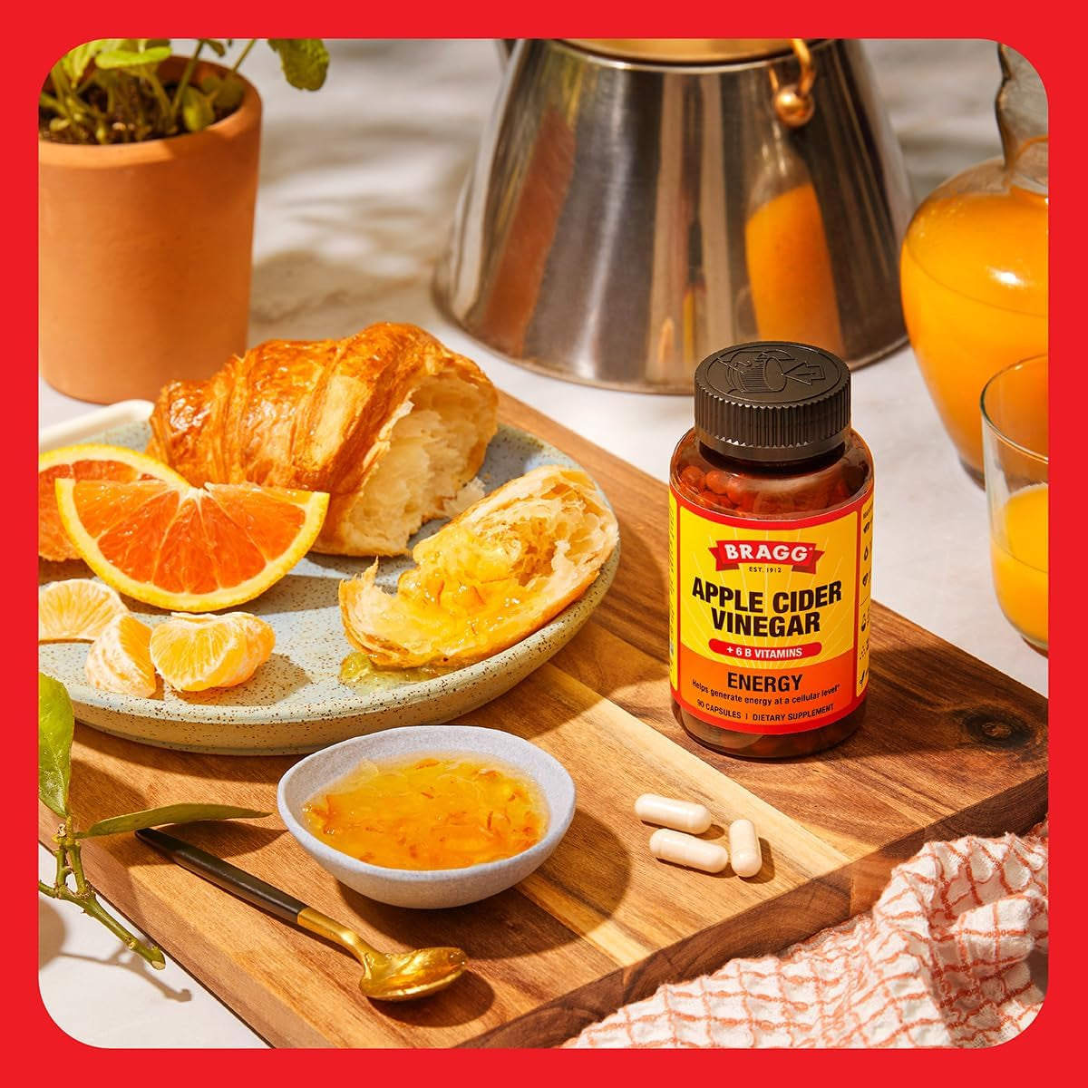 Energy Apple Cider Vinegar Capsules with B-12 Vitamins - 90 Capsules - Weight Management - Non-Gmo, Vegan, Gluten Free, No Sugar - Helps Generate Energy at Cellular Level for Men and Women