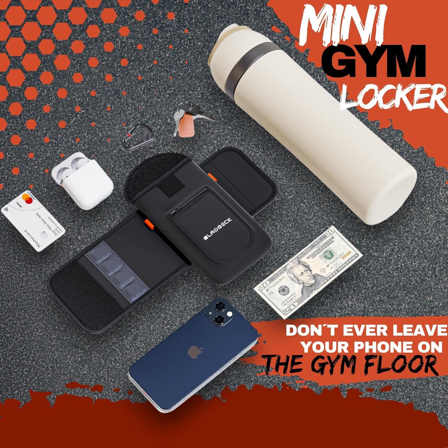 Magnetic Water Bottle Sleeve Bag and Large Pocket Phone Holder for Gym - Black Pouch with 4 Magnets - Attach It to Any Gym Equipment - Magnetic Bag Mount for Phones - Gym Essentials Accessories