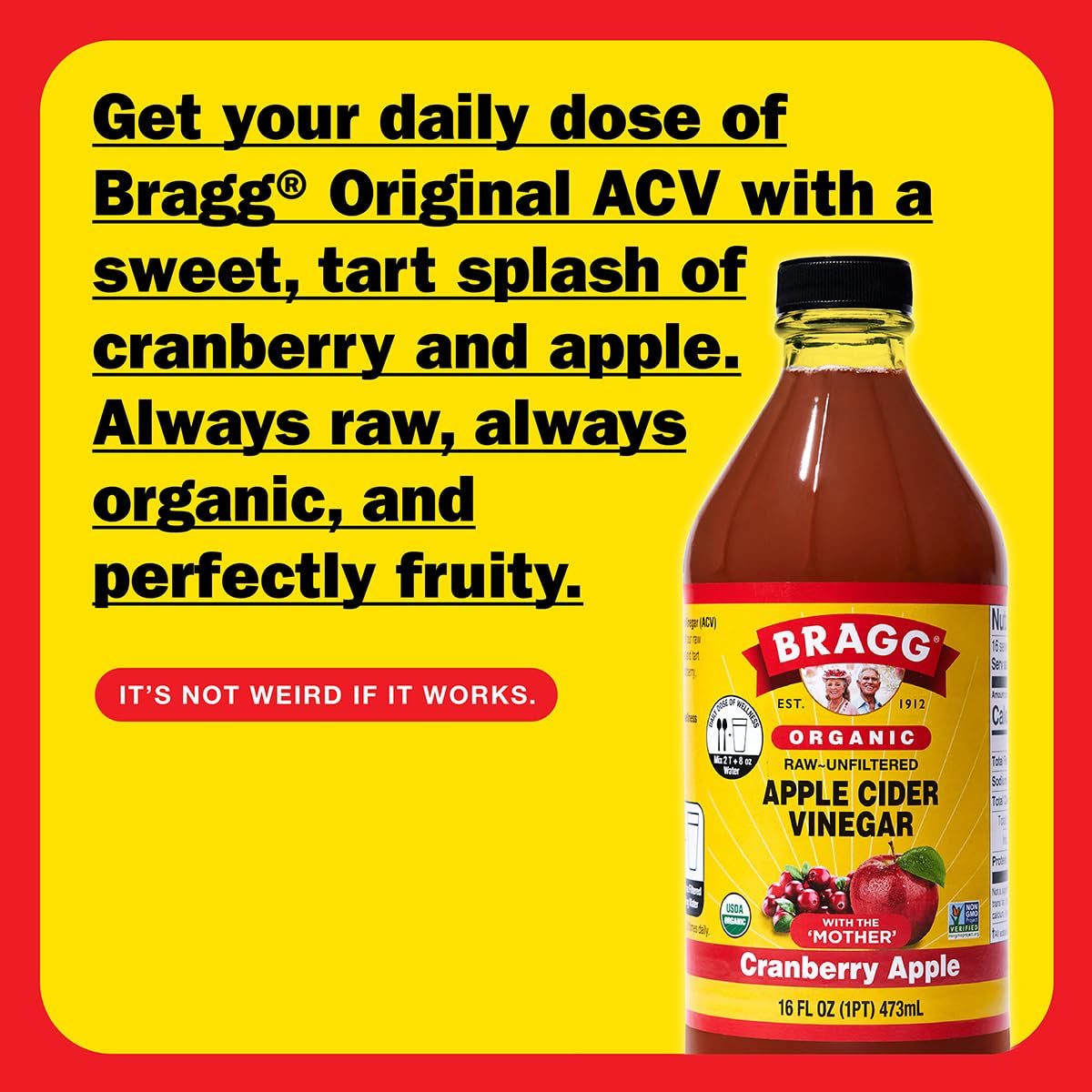 Organic Apple Cider Vinegar Cranberry Apple Blend with the Mother - 16 Fl Oz - Raw and Unfiltered
