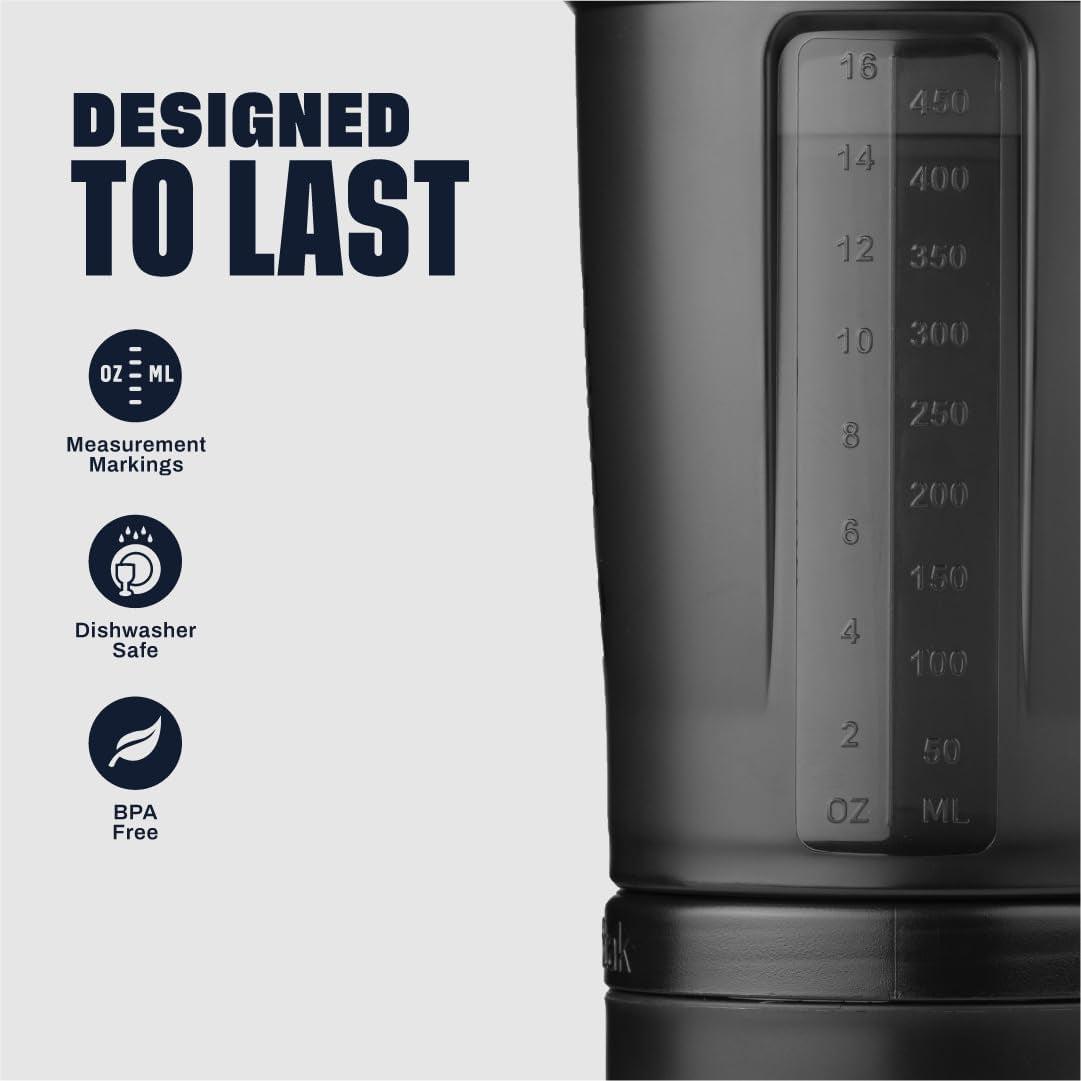 Shaker Bottle with Pill Organizer and Storage for Protein Powder, Classic V2 Prostak System, 22-Ounce, Midnight Black