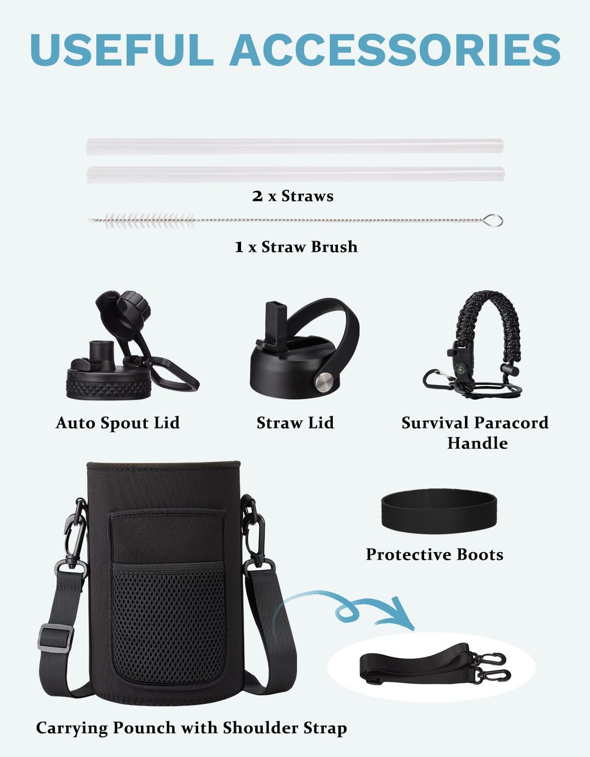 Half Gallon Water Bottle with Straw - Chug Lid, Paracord Handle, Silicone Boot, Keep Ice Cold-48H & Hot-24H, Vacuum Insulated Water Jug with Carrier Bag, 64 Oz Metal Insulated Water Bottle for Man