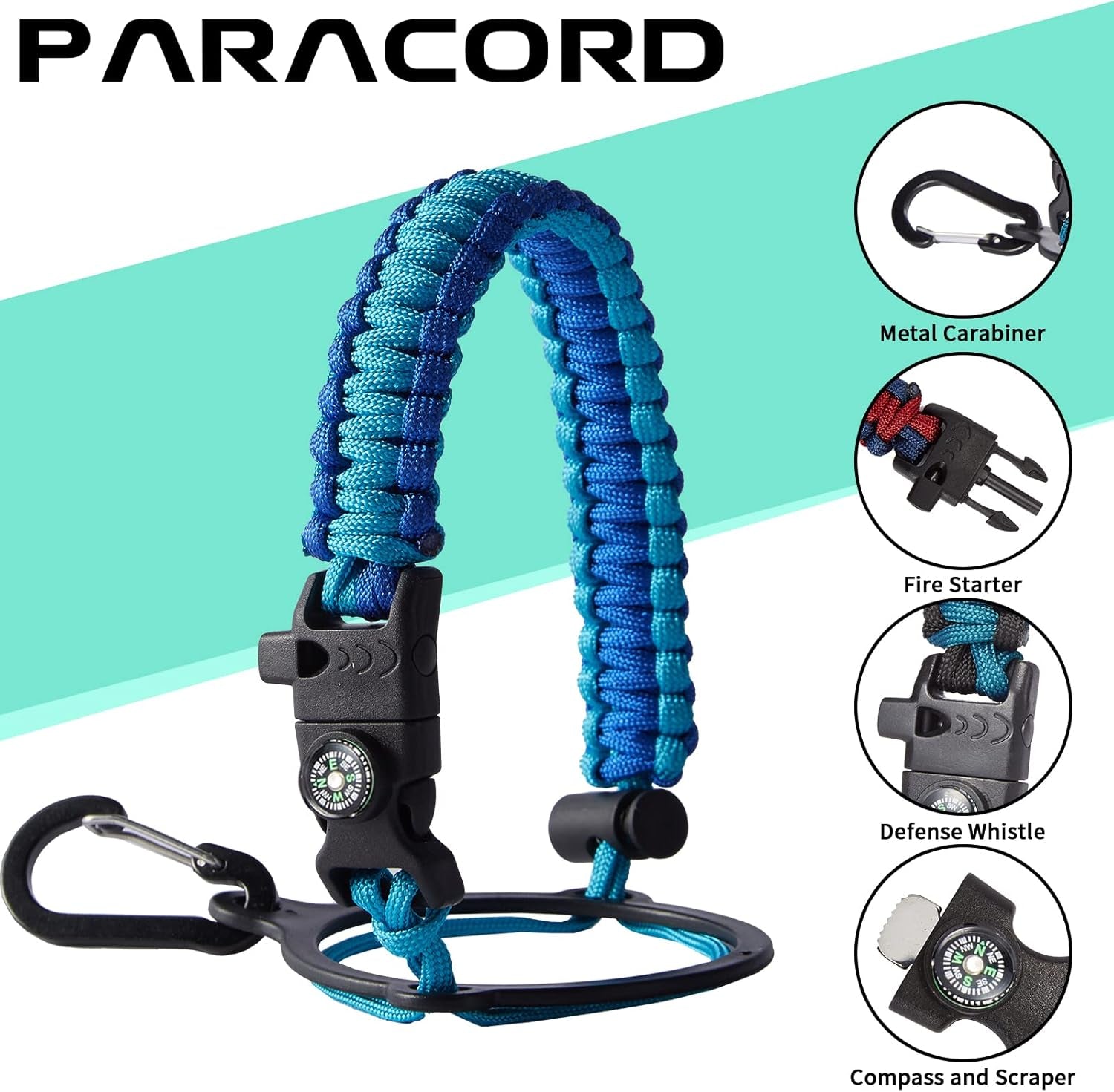 Stainless Steel Water Bottle 40Oz - Insulated Water Bottle with Straw & Spout Lids, Survival Paracord, Strap Sleeve, Protective Cup Mat, Wide Mouth Thermo Jug Flask for Sports Gym or Office