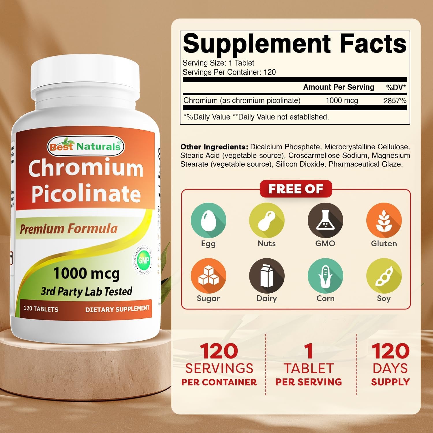 Chromium Picolinate 1000 Mcg 120 Tablets