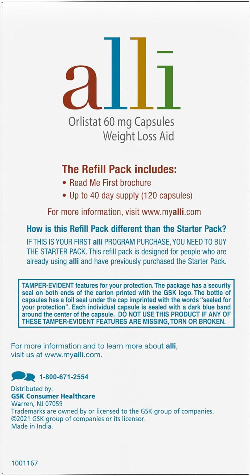 Weight Loss Diet Pills, Orlistat 60 Mg Capsules, Non Prescription Weight Loss Aid, 120 Count Refill Pack