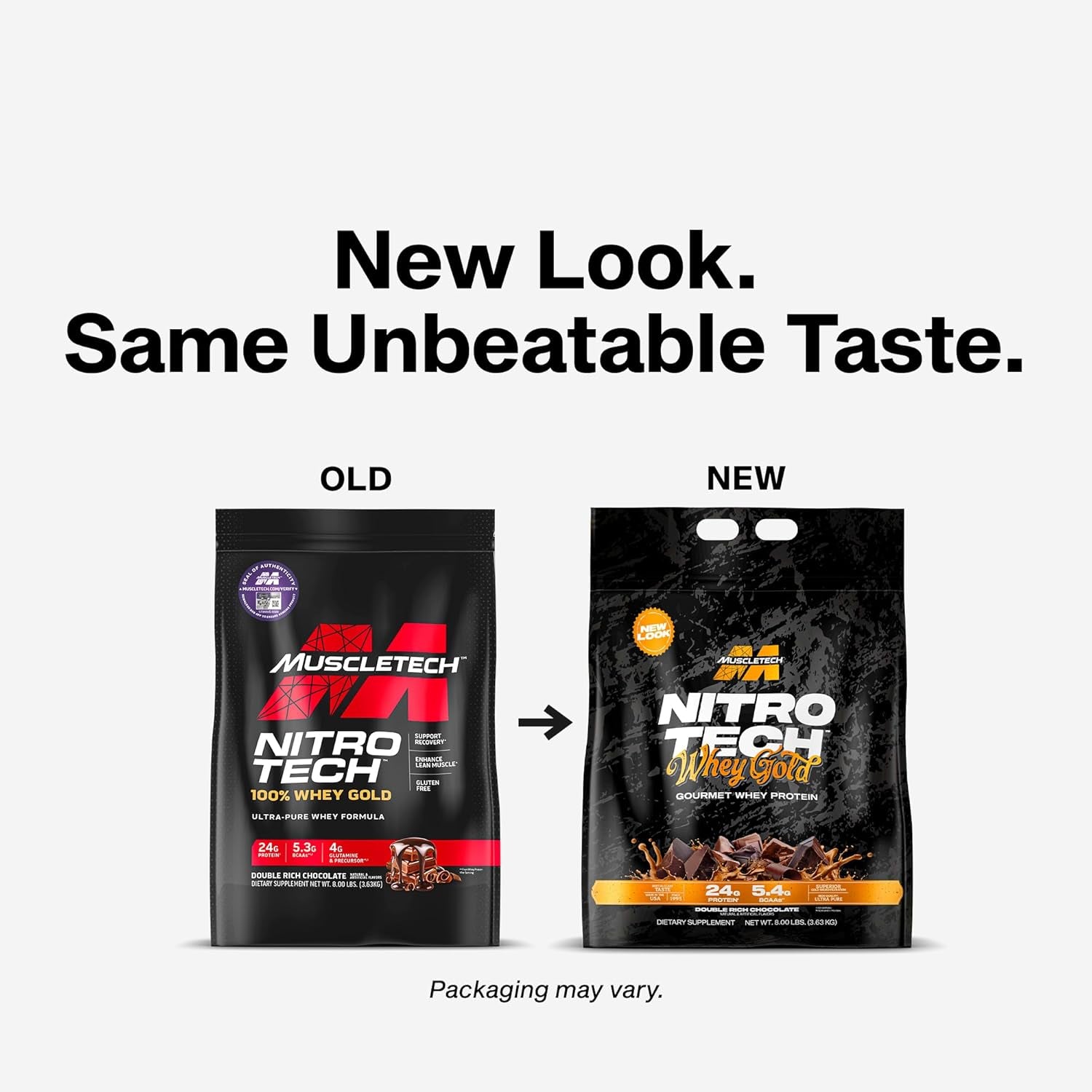 Whey Protein Powder (Double Rich Chocolate, 8LB) - Nitro-Tech Whey Protein Isolate Smoothie Mix for Lean Muscle & Recovery - 24G of Whey Gold Protein for Women & Men - Packaging May Vary