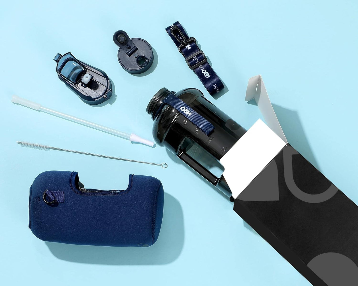 2.2L Half Gallon Water Bottle with Storage Sleeve and Covered Straw Lid – BPA Free Large Reusable Drink Container with Handle - Big Sports Jug, 2.2 Liter (74 Ounce)