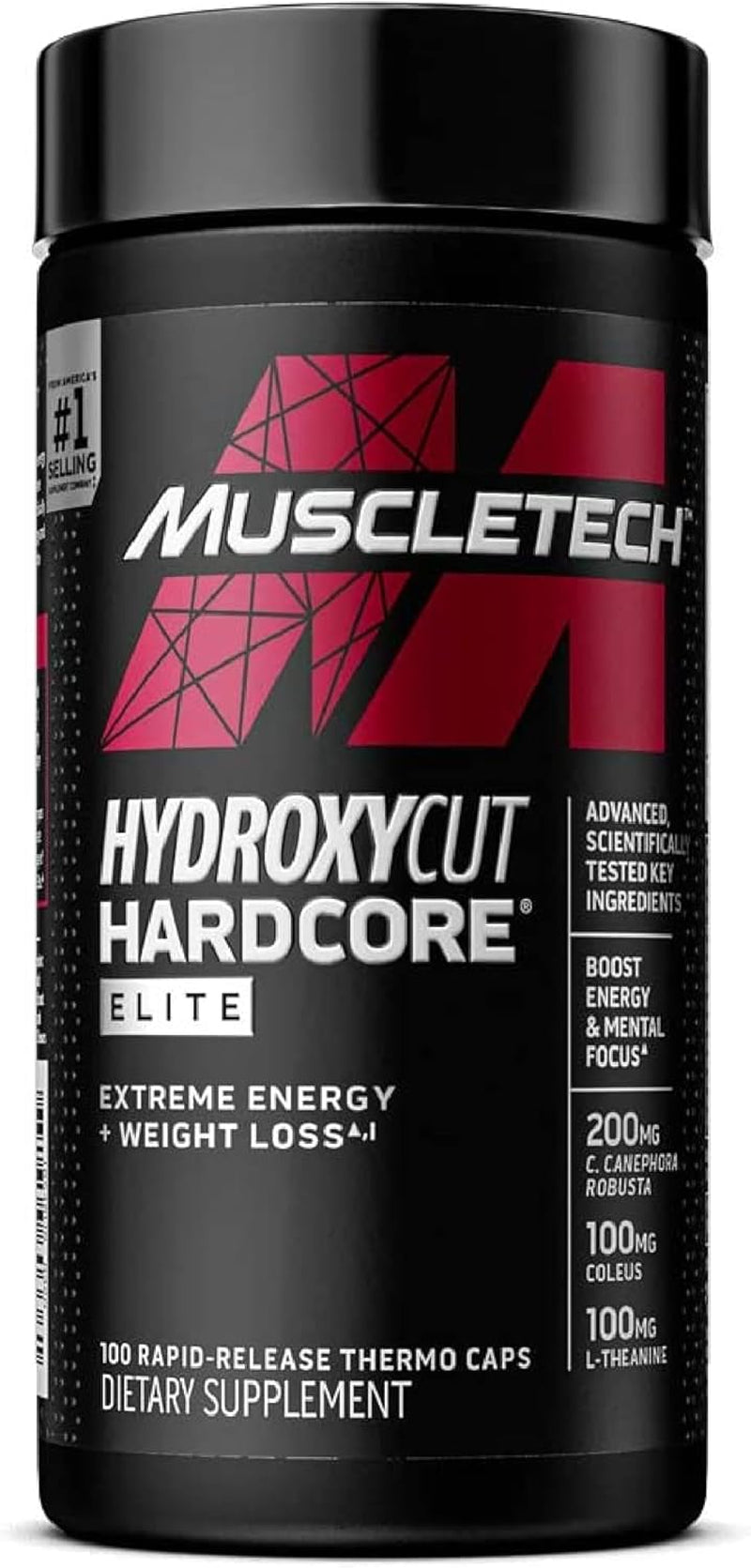 Hardcore Elite - 100 Rapid-Release Thermo Caps - Energy & Focus - for Men & Women - 50 Servings