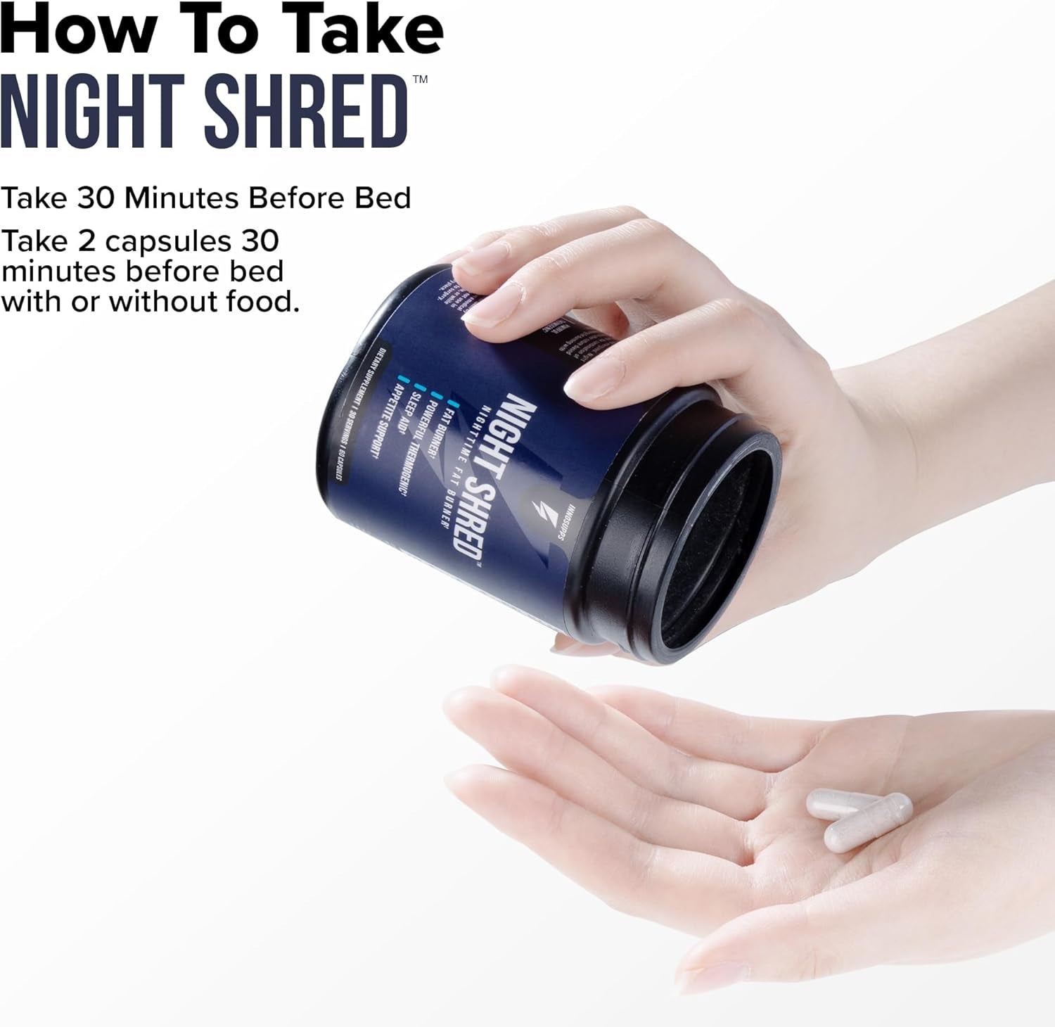 Night Shred Fat Burner and Natural Sleep Support | Ashwaganda, 5-HTP, CLA, Melatonin | Appetite Suppressant | Weight Loss Support Nighttime Fat Burning (60 Vegetarian Capsules)