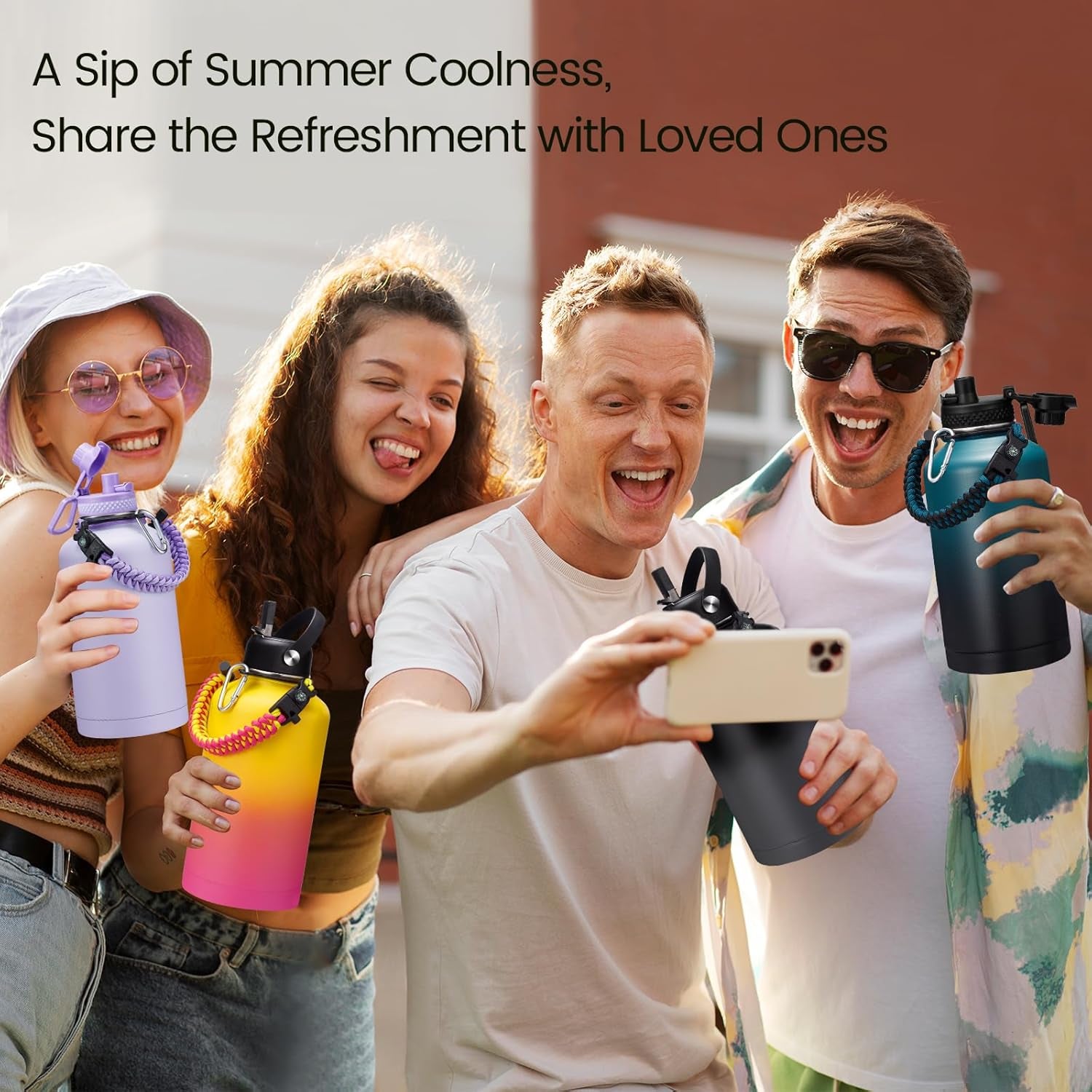 64 Oz Water Bottle with Straw & Spout Lids, Keep Cold 48H, Half Gallon Insuated Water Bottle with Paracord Handle & Carrier Bag, 64/128 Oz Water Jug Stainless Steel Metal Flask for Men Woman Gym