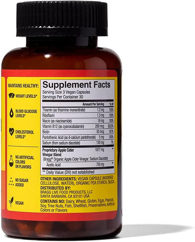 Energy Apple Cider Vinegar Capsules with B-12 Vitamins - 90 Capsules - Weight Management - Non-Gmo, Vegan, Gluten Free, No Sugar - Helps Generate Energy at Cellular Level for Men and Women