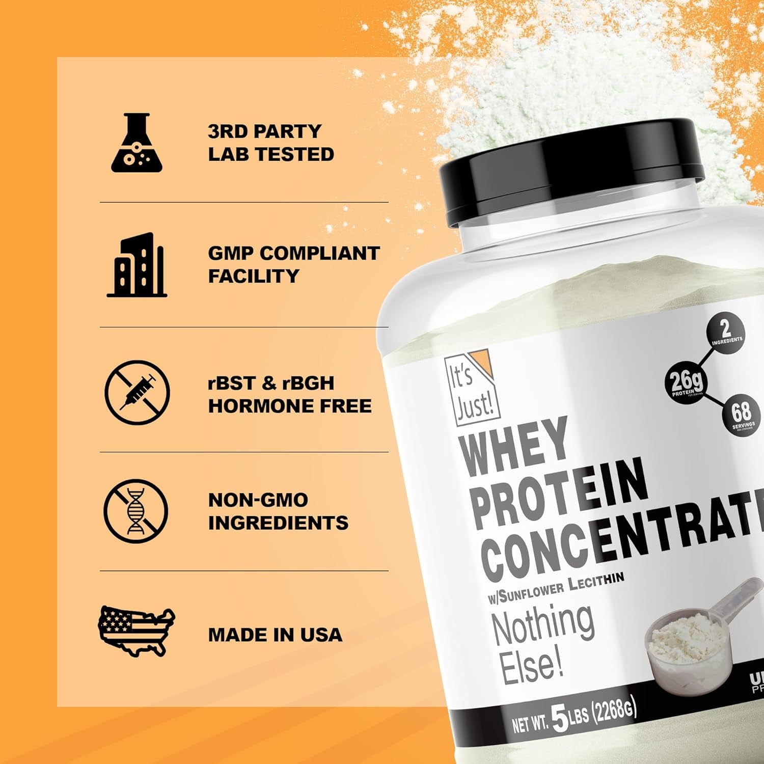 - 100% Whey Protein Concentrate, Made in USA, Premium WPC-80, No Added Flavors or Artificial Sweeteners (5 Pound, Unflavored)