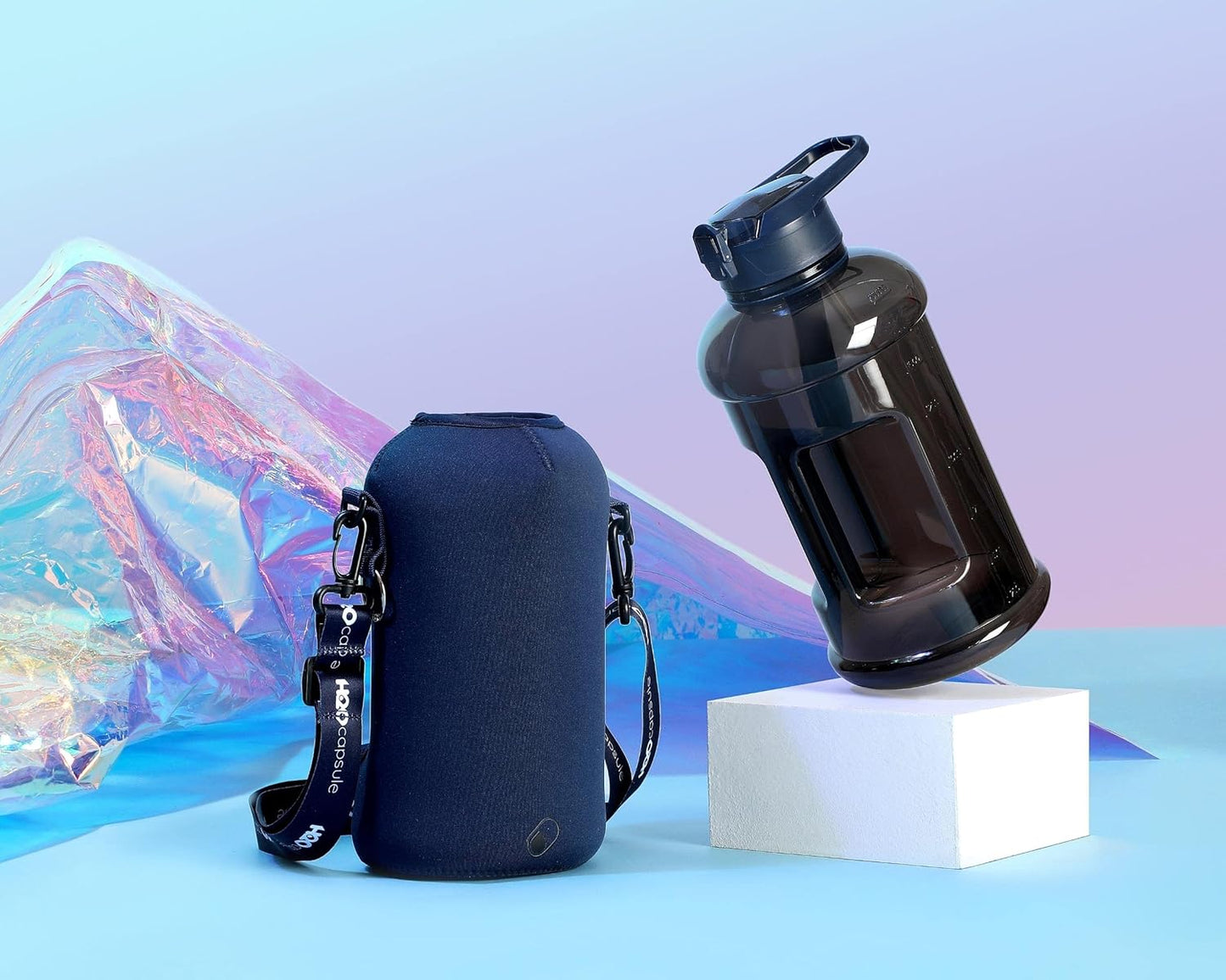 2.2L Half Gallon Water Bottle with Storage Sleeve and Covered Straw Lid – BPA Free Large Reusable Drink Container with Handle - Big Sports Jug, 2.2 Liter (74 Ounce)