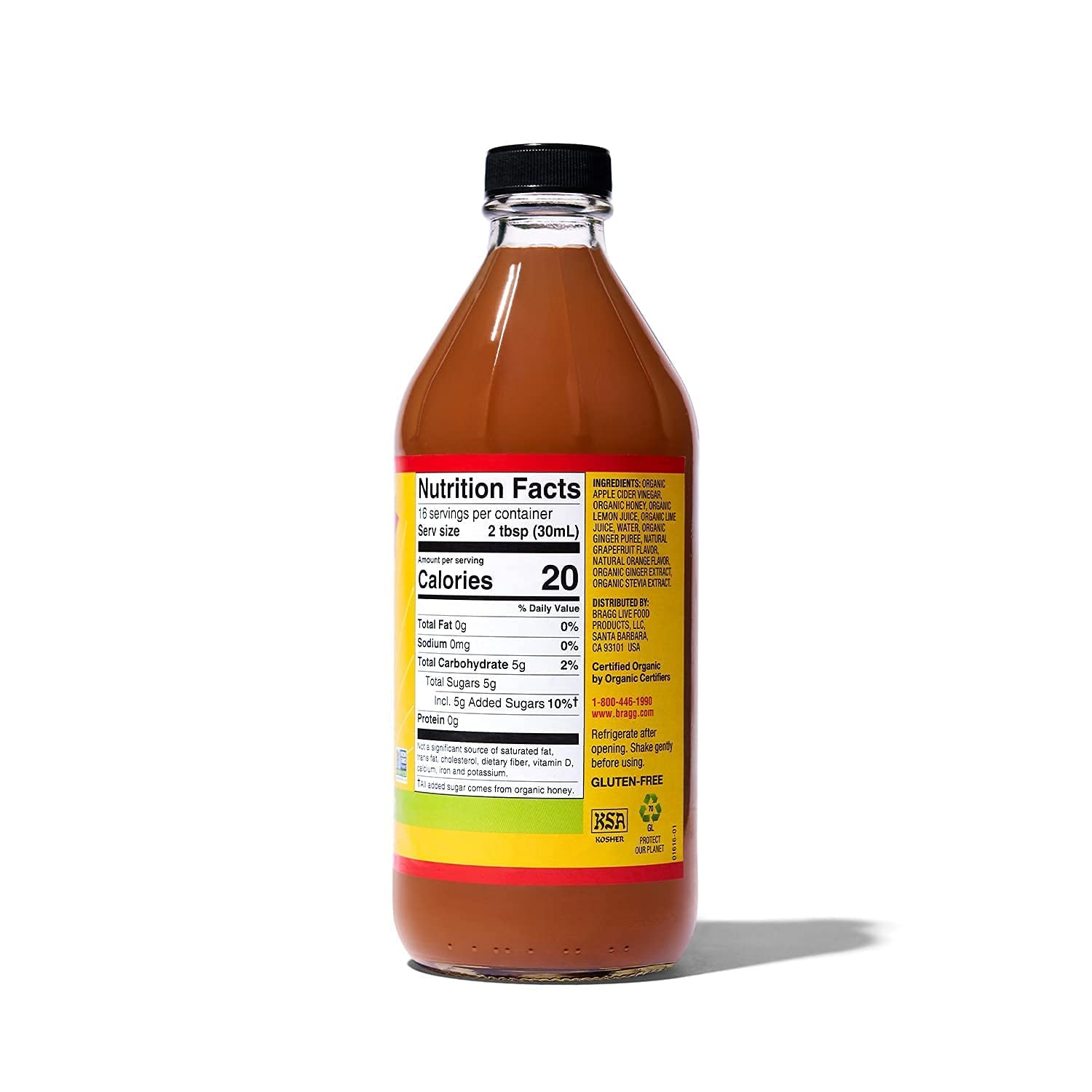 Organic Apple Cider Vinegar with the Mother 128 Ounce and  Organic Citrus Ginger Enhanced Vinegar Drink 16 Ounce Bundle