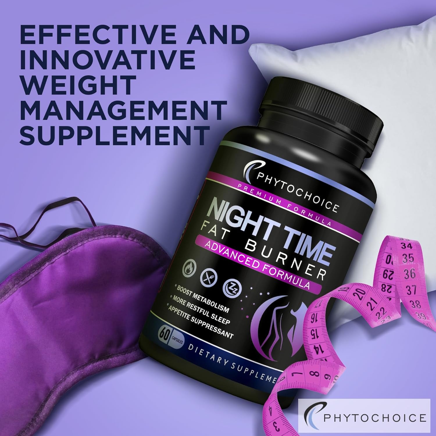 Night Time Fat Burner - Weight Loss Diet Pills with Magnesium Melatonin CLA L-Carnitine That Work at Night, Appetite Suppressant, Carb Blocker, Nighttime Metabolism Booster for Women and Men 60 Caps.