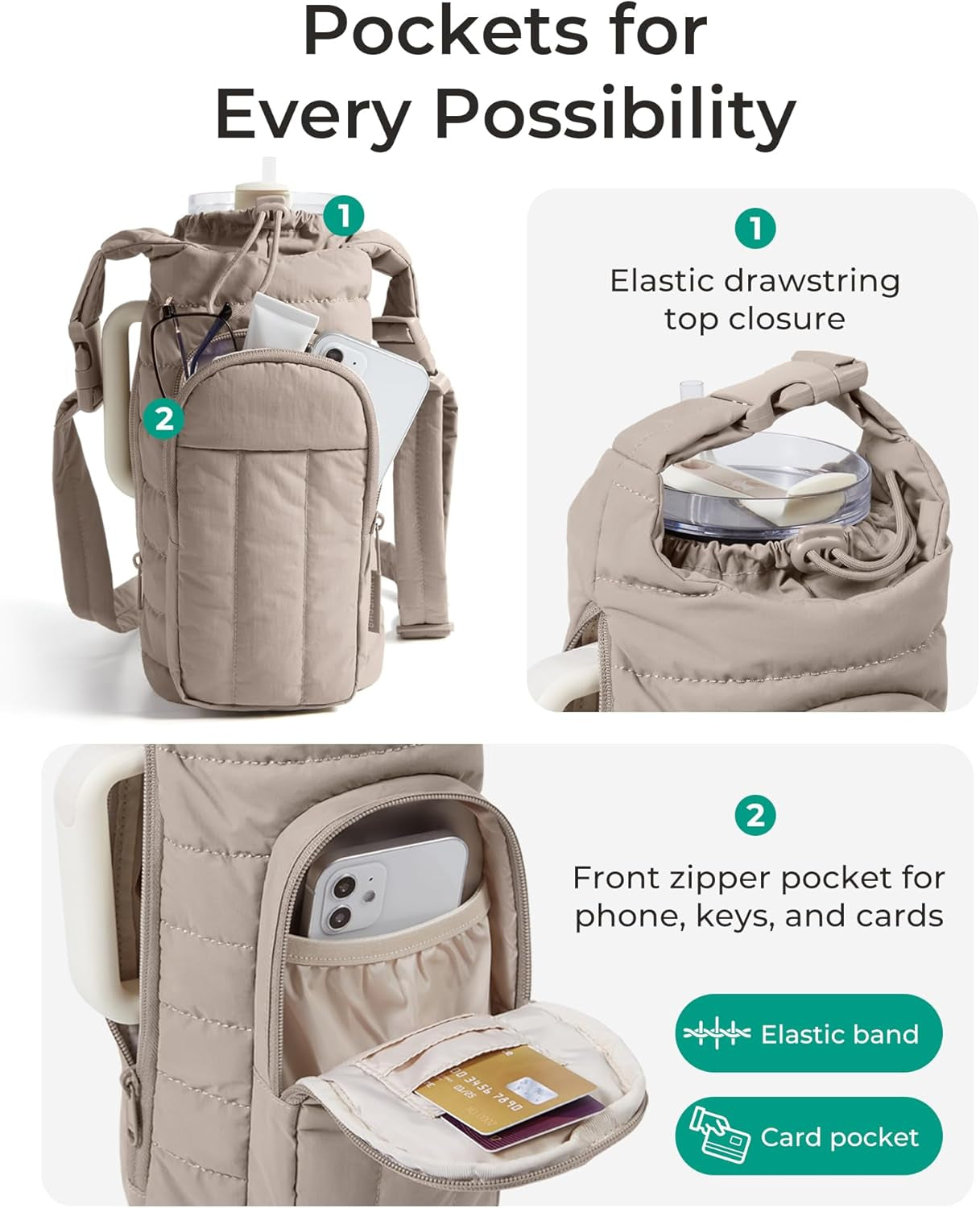 Water Bottle Holder Bag with Strap, 40/32 Oz Crossbody Bag Gym Accessories, Sling Purses for Women