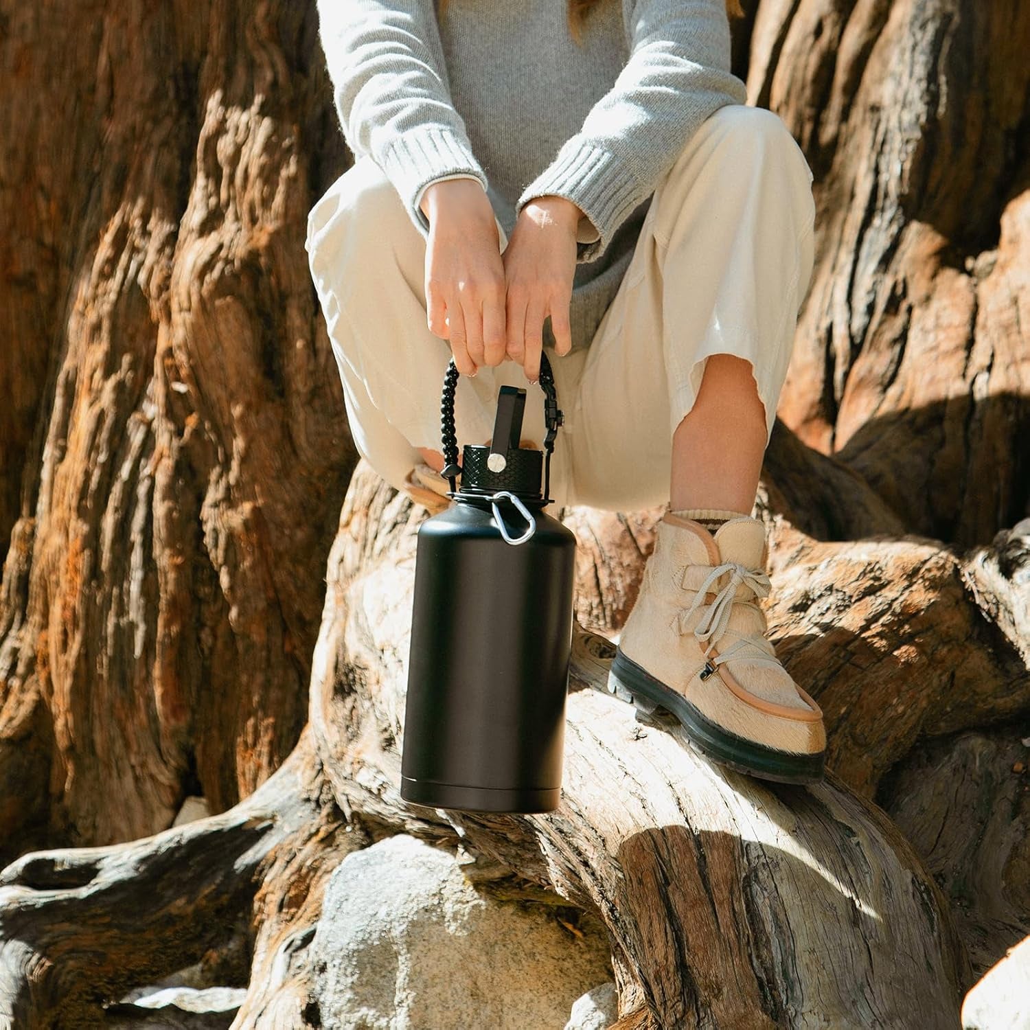 Insulated Water Bottle 64Oz,Triple Wall Vacuum Stainless Steel(Dishwasher Safe),Leak Proof & Non-Bpa,Flask Jug with Paracord Handle & Straw Spout Lids Sports