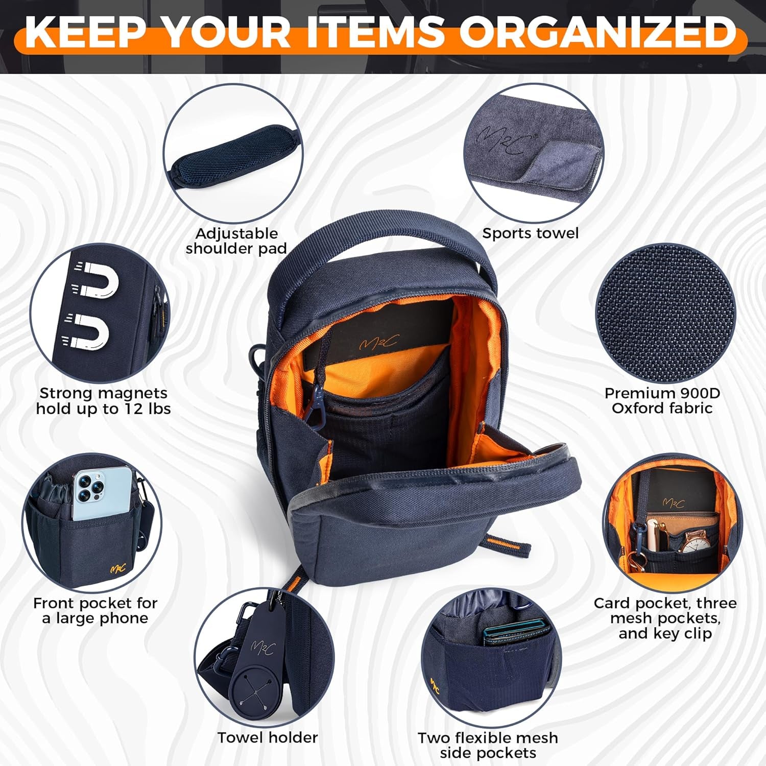 ยฎ PREMIUM Magnetic Gym Bag โ Gym Pouch with Water Bottle Holder, Cup & Wallet Pocket, Phone Storage, Key Clip, Adjustable Sling Strap โ Ideal for Sports, Work & Travel