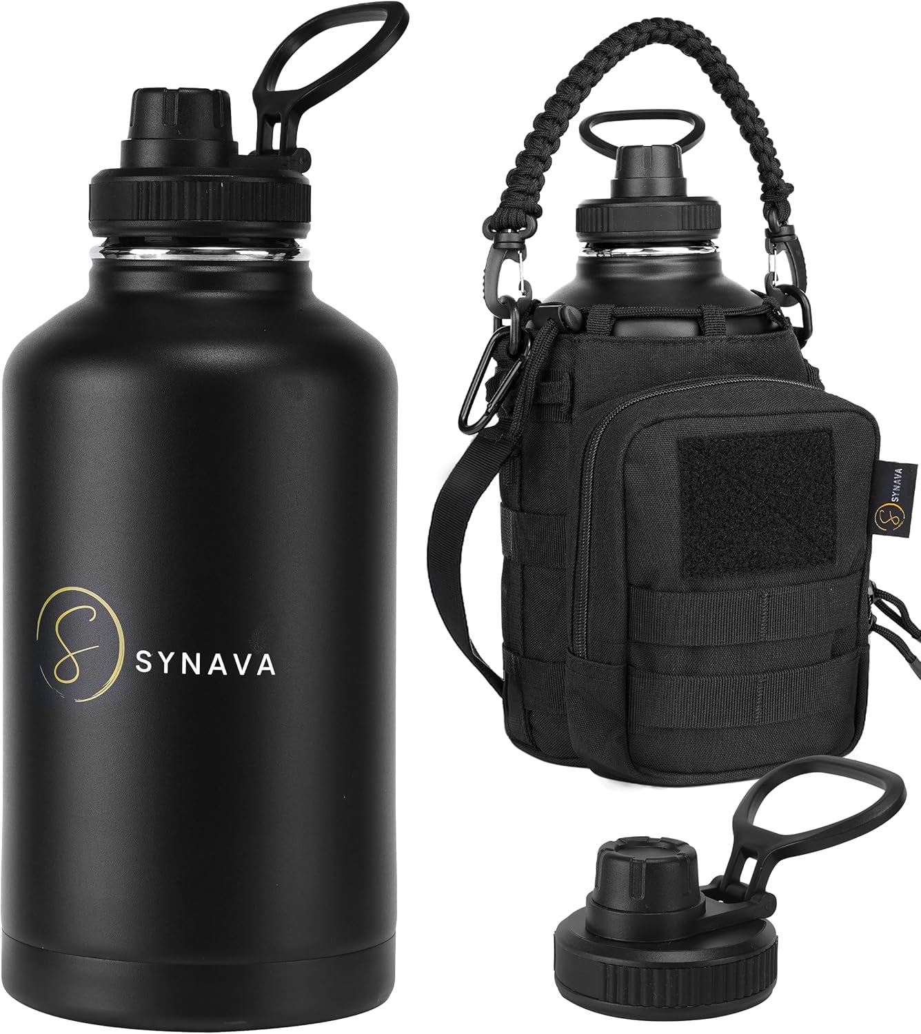 64Oz Insulated Water Bottle with Sleeve — Half Gallon Tactical Water Bottle with Paracord Handle — Wide-Mouth Bpa-Free Stainless Steel Water Jug — Perfect for Gym, Sports, Hiking & Travel