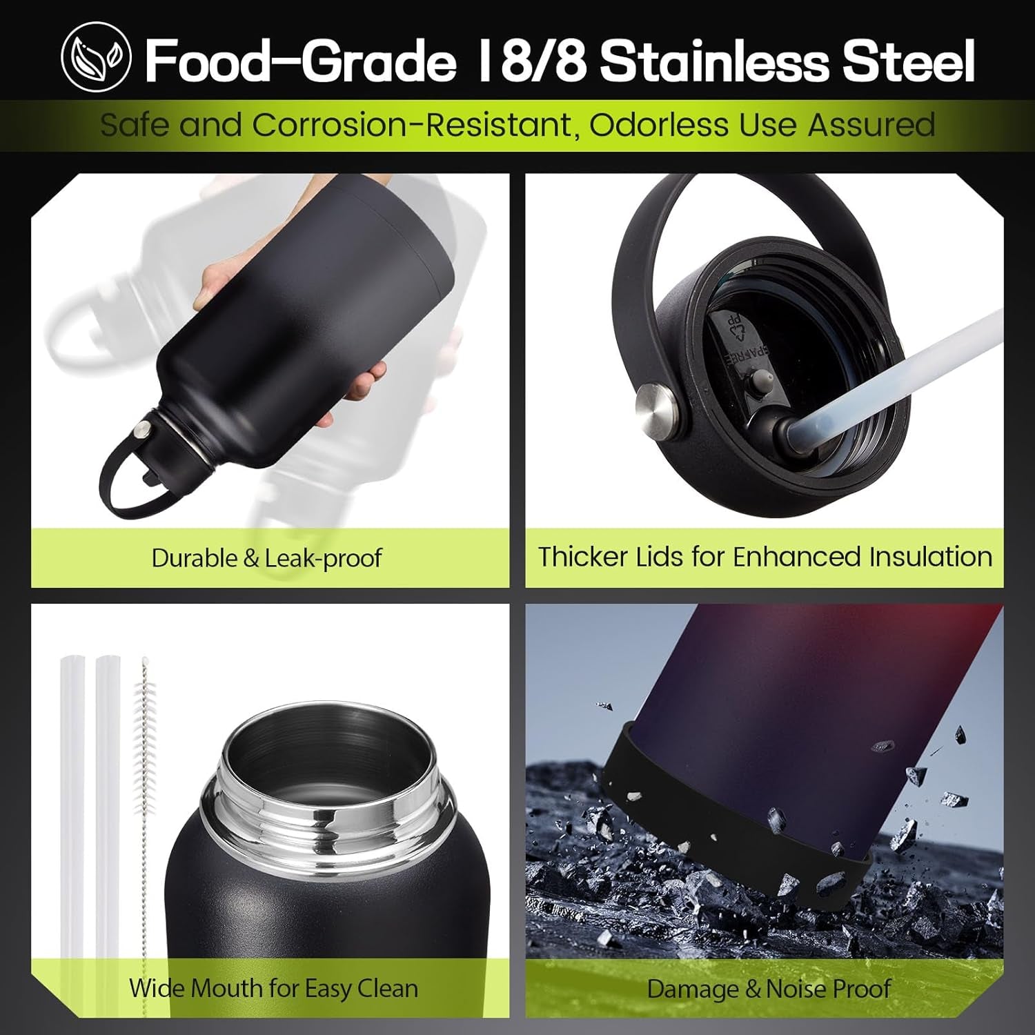 64 Oz Water Bottle with Straw & Spout Lids, Keep Cold 48H, Half Gallon Insuated Water Bottle with Paracord Handle & Carrier Bag, 64/128 Oz Water Jug Stainless Steel Metal Flask for Men Woman Gym