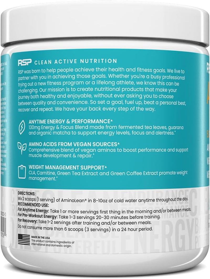 RSP Vegan Aminolean – All-In-One Natural Pre Workout, Amino Energy, Weight Management with Bcaas, Complete Vegan Preworkout Powder, Pineapple Coconut