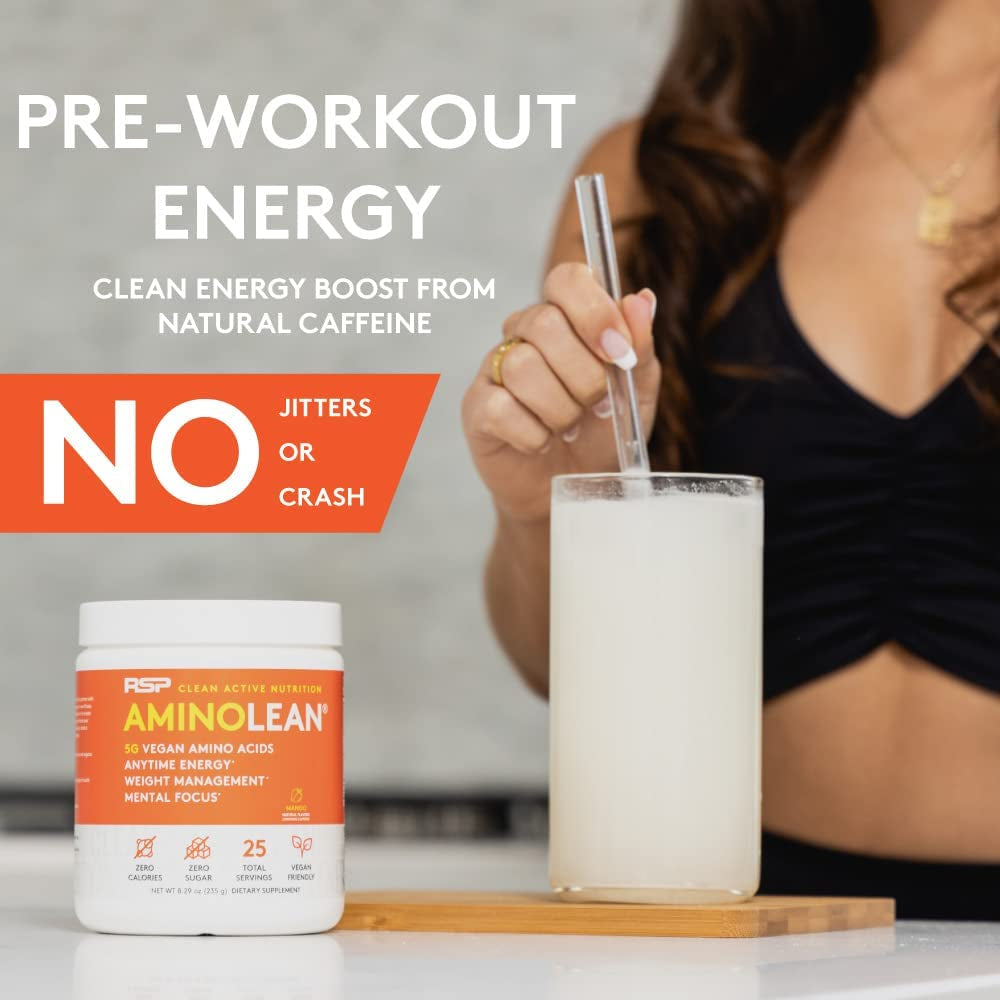 RSP Vegan Aminolean – All-In-One Natural Pre Workout, Amino Energy, Weight Management with Bcaas, Complete Vegan Preworkout Powder, Pineapple Coconut