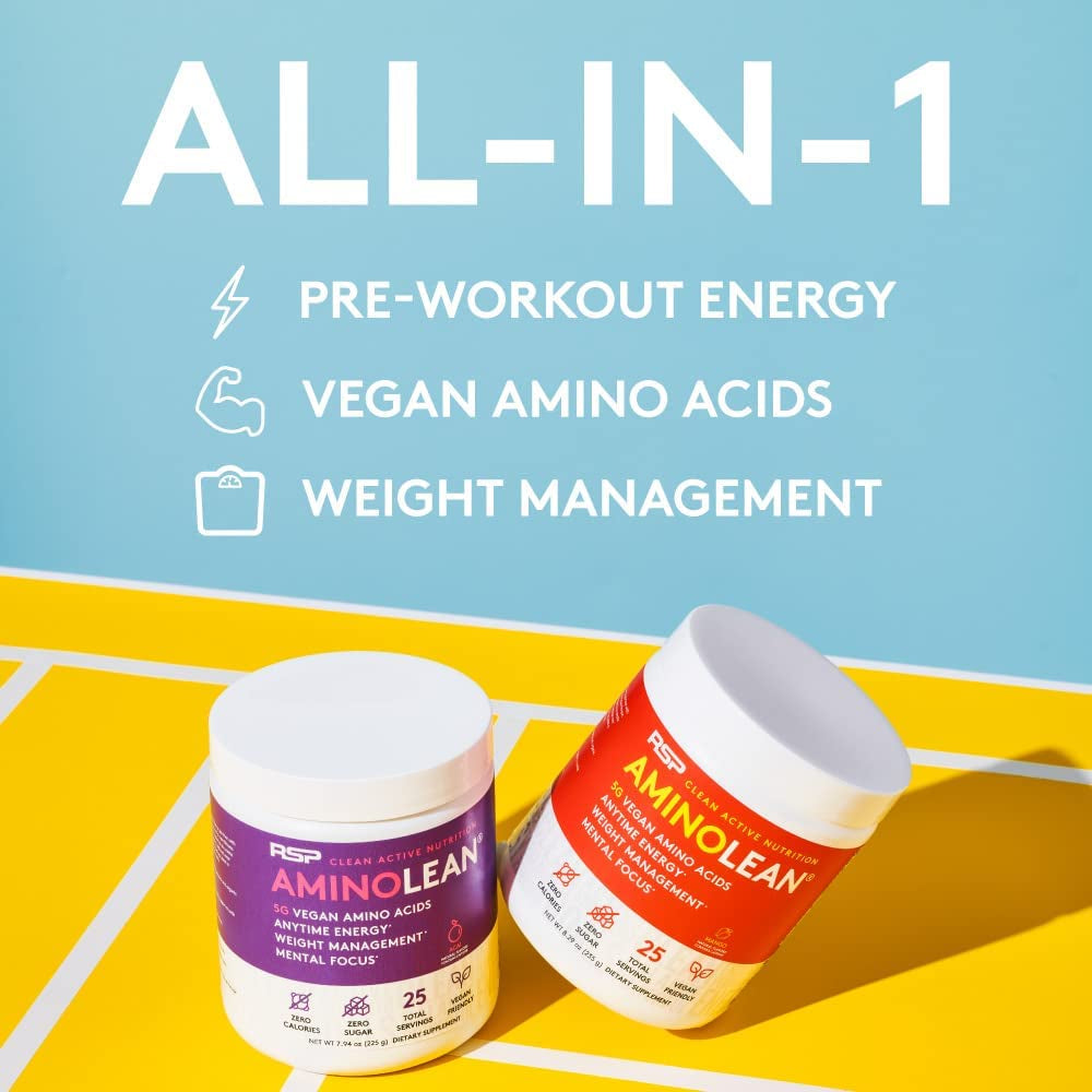 RSP Vegan Aminolean – All-In-One Natural Pre Workout, Amino Energy, Weight Management with Bcaas, Complete Vegan Preworkout Powder, Pineapple Coconut