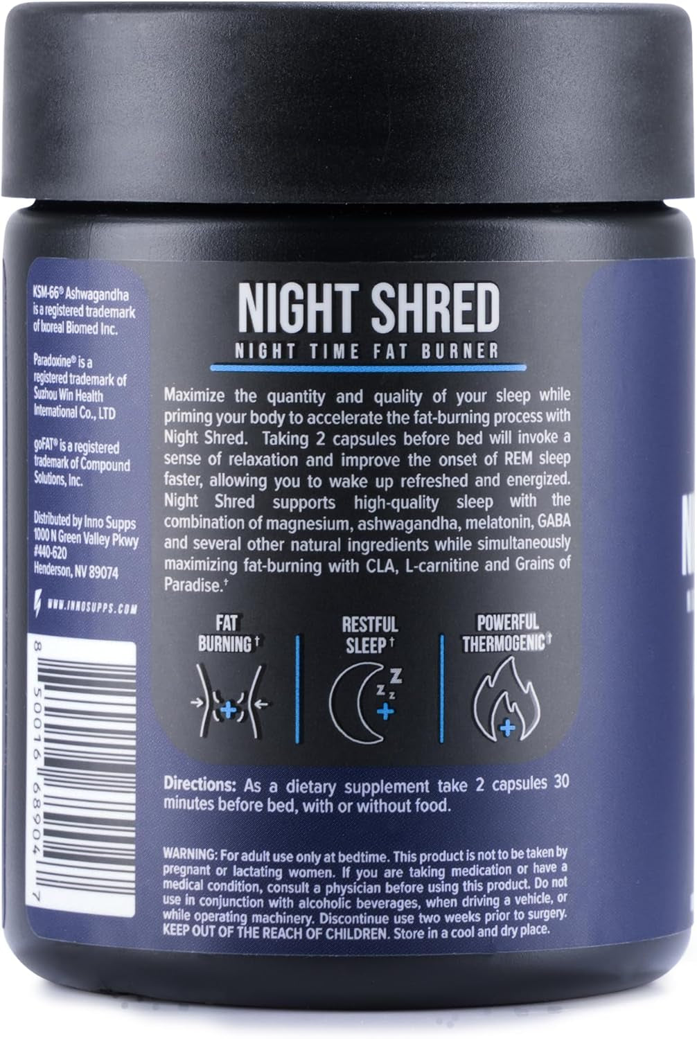 Night Shred Fat Burner and Natural Sleep Support | Ashwaganda, 5-HTP, CLA, Melatonin | Appetite Suppressant | Weight Loss Support Nighttime Fat Burning (60 Vegetarian Capsules)