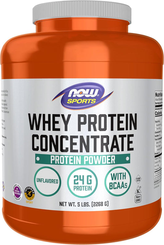Sports Nutrition, Whey Protein Concentrate, 24 G with Bcaas, Unflavored Powder, 5-Pound