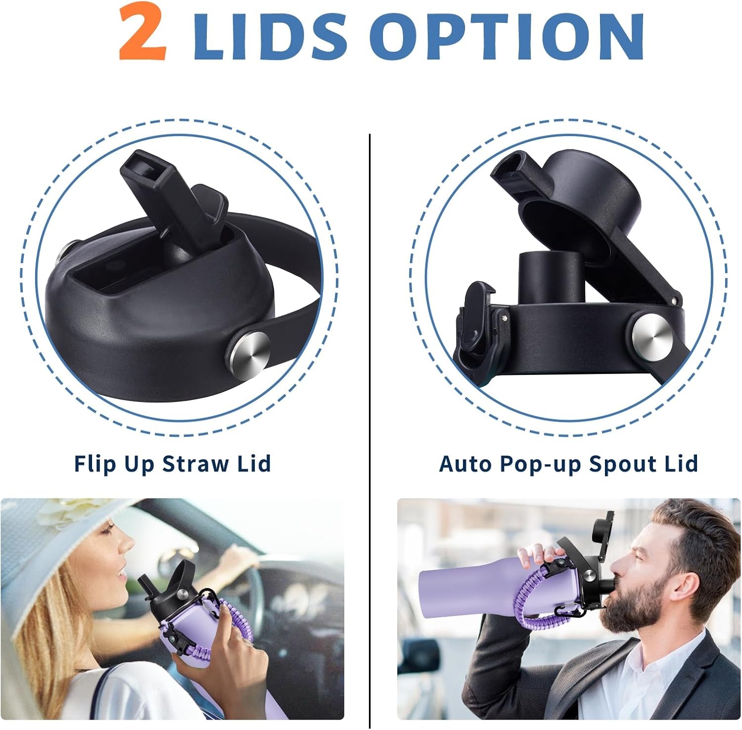 32Oz 40Oz Insulated Water Bottle with Straw - Keep Cold 48H or Hot 24H, Insulated Tumbler with Auto Spout Lid Fits in Any Car Cup Holder, Metal Water Bottle Travel Coffee Mug for Car, Gym, Office