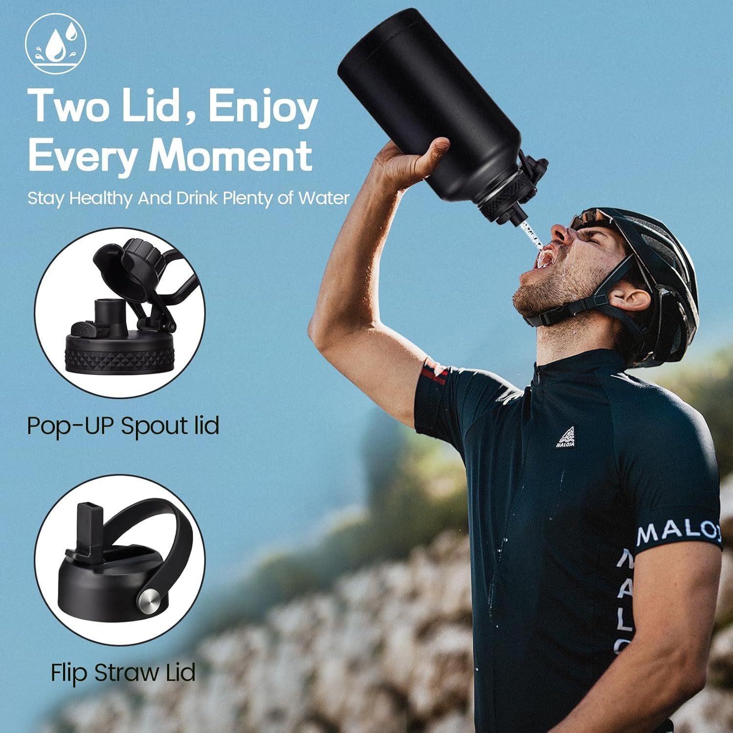 64 Oz Water Bottle with Straw & Spout Lids, Keep Cold 48H, Half Gallon Insuated Water Bottle with Paracord Handle & Carrier Bag, 64/128 Oz Water Jug Stainless Steel Metal Flask for Men Woman Gym