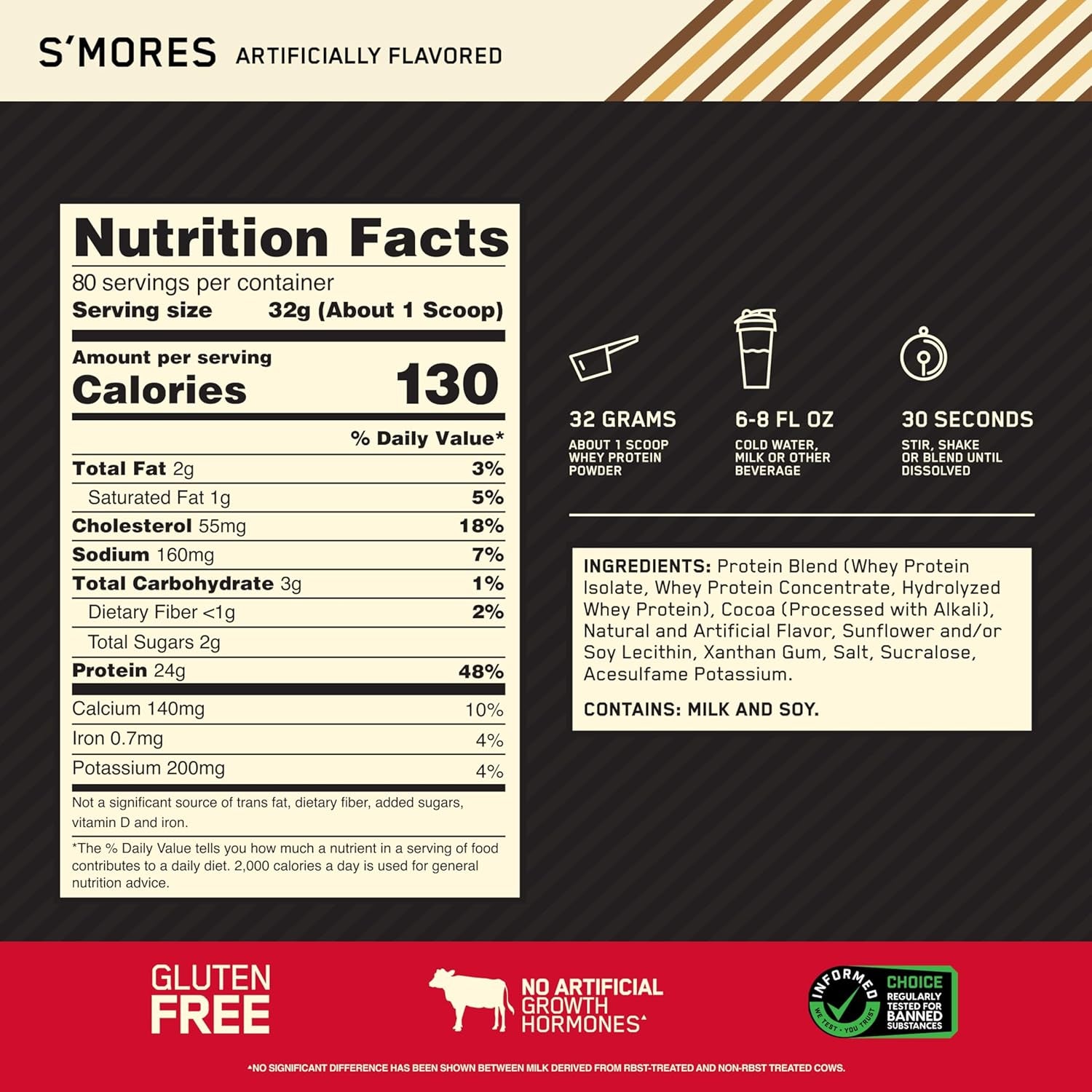 100% Gold Standard Whey Protein Powder - Protein Powder with a Blend of Hydrolyzed, Isolate & Whey - for Muscle Recovery - S'Mores, 5.64 Lb (80 Servings)