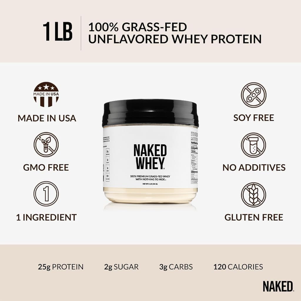 Whey 1Lb - Only 1 Ingredient, Grass Fed Whey Protein Powder, Undenatured, No Gmos, No Soy, Gluten Free, Stimulate Growth, Enhance Recovery - 15 Servings