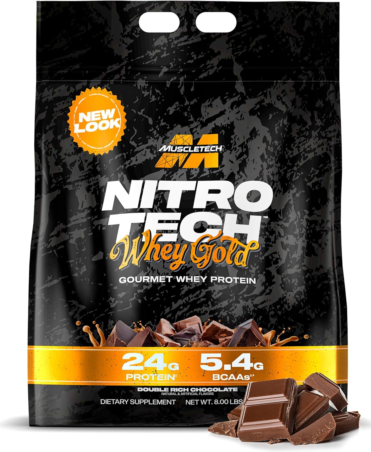 Whey Protein Powder (Double Rich Chocolate, 8LB) - Nitro-Tech Whey Protein Isolate Smoothie Mix for Lean Muscle & Recovery - 24G of Whey Gold Protein for Women & Men - Packaging May Vary