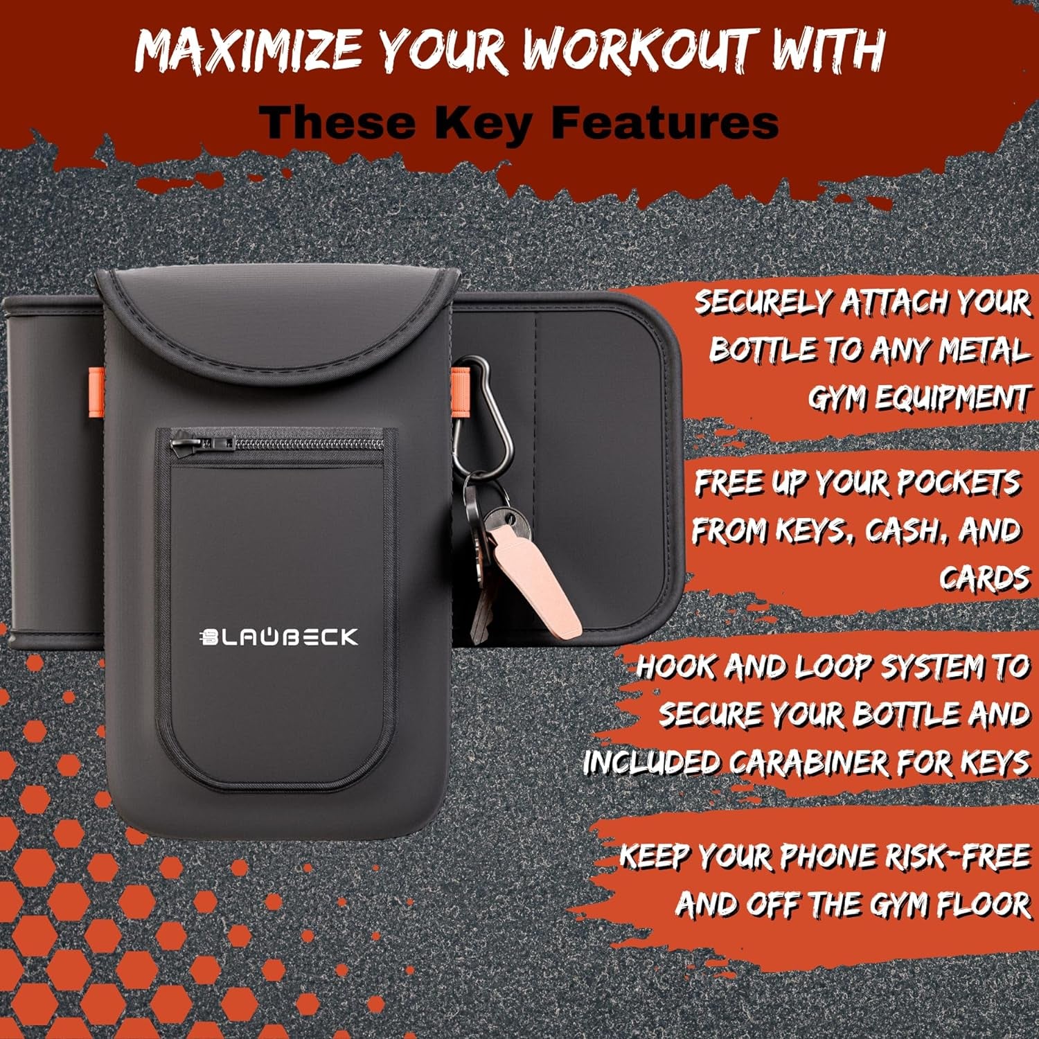 Magnetic Water Bottle Sleeve Bag and Large Pocket Phone Holder for Gym - Black Pouch with 4 Magnets - Attach It to Any Gym Equipment - Magnetic Bag Mount for Phones - Gym Essentials Accessories