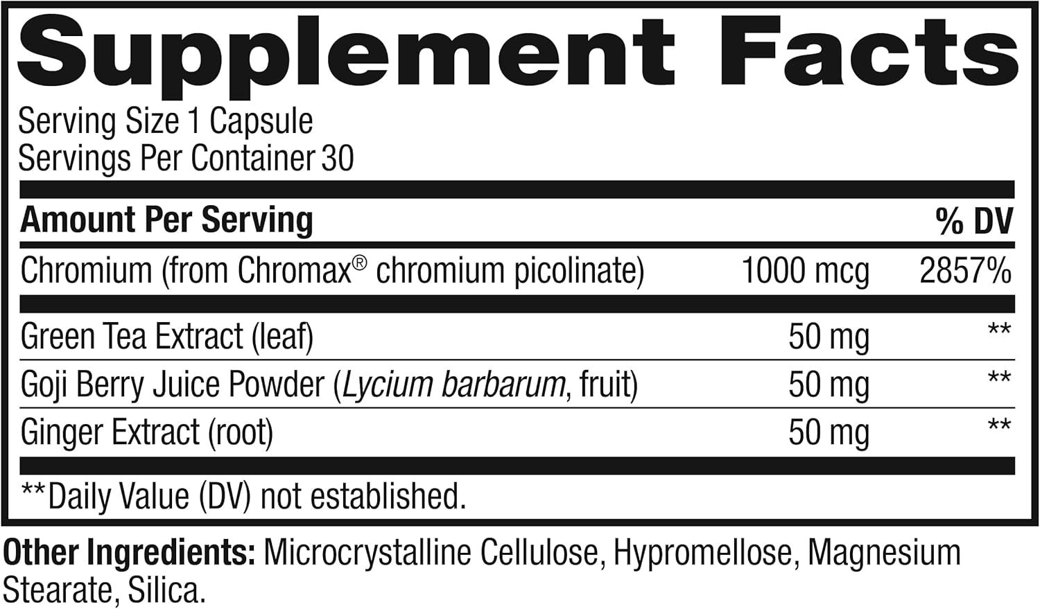 Combat Cravings, Metabolism & Energy Support Supplement,1000 Mcg Chromium, Green Tea, Goji Berry, Ginger - 30 Count