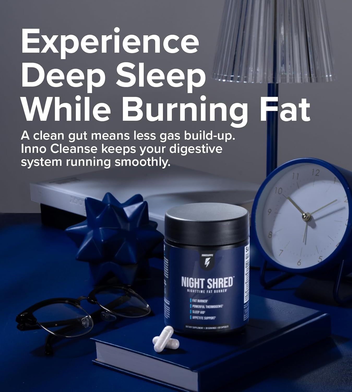 Night Shred Fat Burner and Natural Sleep Support | Ashwaganda, 5-HTP, CLA, Melatonin | Appetite Suppressant | Weight Loss Support Nighttime Fat Burning (60 Vegetarian Capsules)