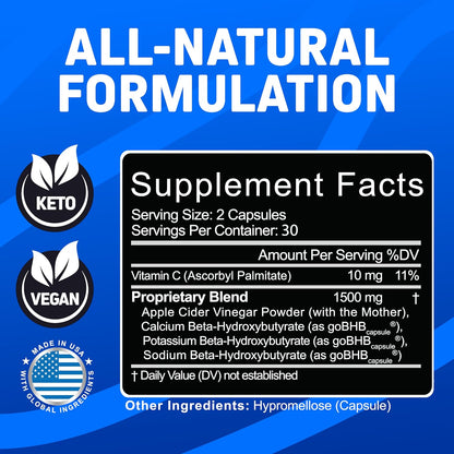 GLP-1 Support Supplement – Apple Cider Vinegar Capsules & Keto BHB | Keto Diet Pills for Women & Men | Supports Appetite & Metabolic Function | 60 Keto ACV Capsules