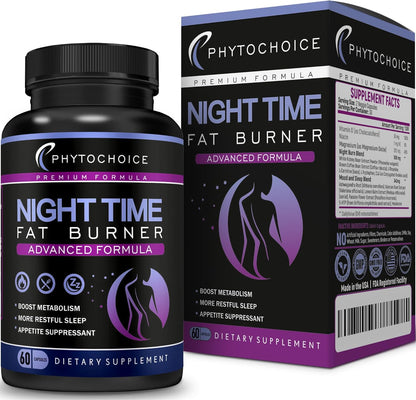 Night Time Fat Burner - Weight Loss Diet Pills with Magnesium Melatonin CLA L-Carnitine That Work at Night, Appetite Suppressant, Carb Blocker, Nighttime Metabolism Booster for Women and Men 60 Caps.