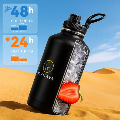 64Oz Insulated Water Bottle with Sleeve — Half Gallon Tactical Water Bottle with Paracord Handle — Wide-Mouth Bpa-Free Stainless Steel Water Jug — Perfect for Gym, Sports, Hiking & Travel