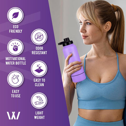 Insulated Sports Water Bottle -  32 Oz Water Bottle with Discrete Storage Compartment, 2 Lids, Straw, Hot & Cold Double-Walled Vacuum Insulated Stainless Steel Gym & Thermos Bottle (Lavender)