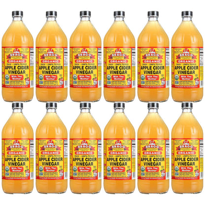 Organic Apple Cider Vinegar, Raw, Unfiltered, with the Mother, 32 Ounce (Pack of 12)
