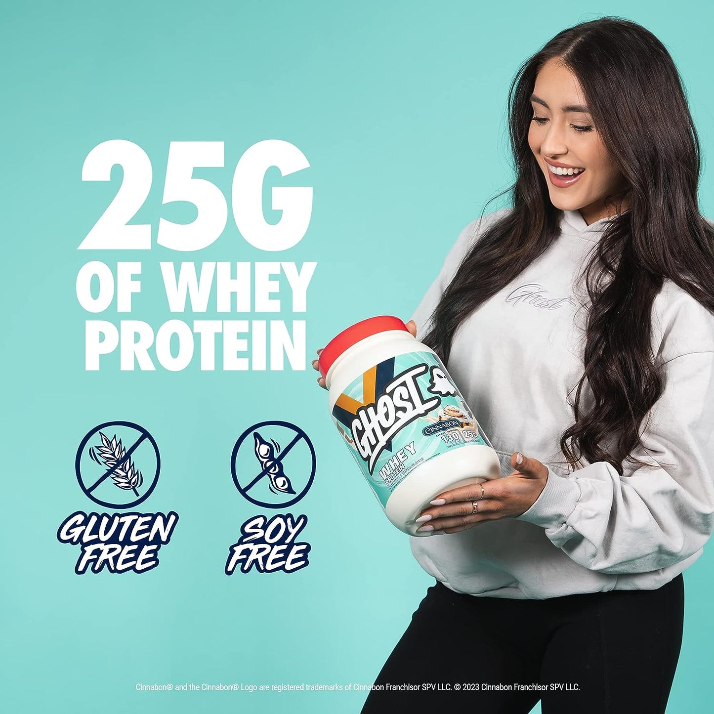 Whey Protein Powder, Cinnabon - 2LB, 25G of Protein - Cinnamon Roll Flavored Isolate, Concentrate & Hydrolyzed Whey Protein Blend - Post Workout Shakes - Soy & Gluten Free