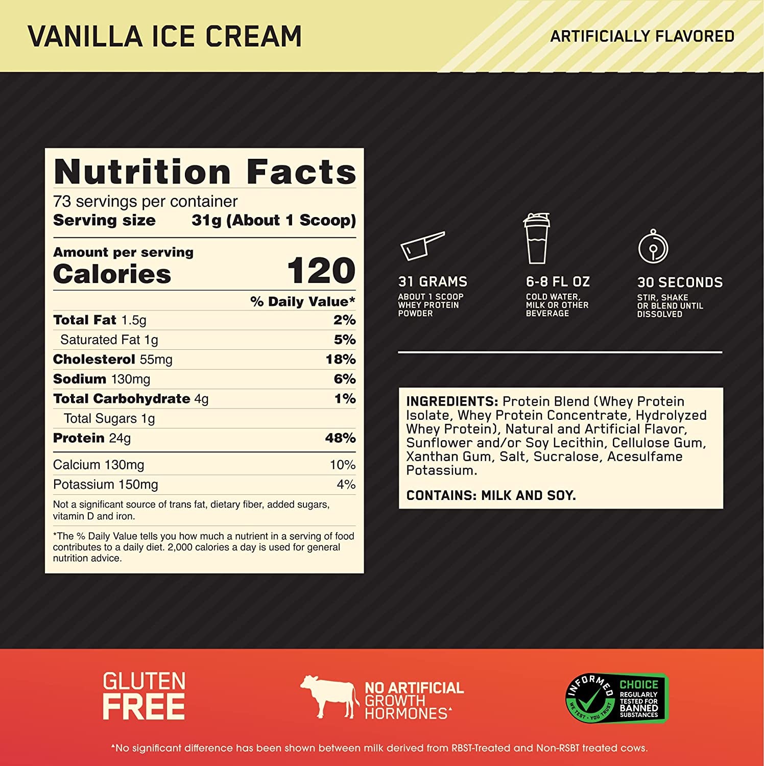 Gold Standard 100% Whey Protein Powder, Vanilla Ice Cream, 5 Pound (Packaging May Vary)