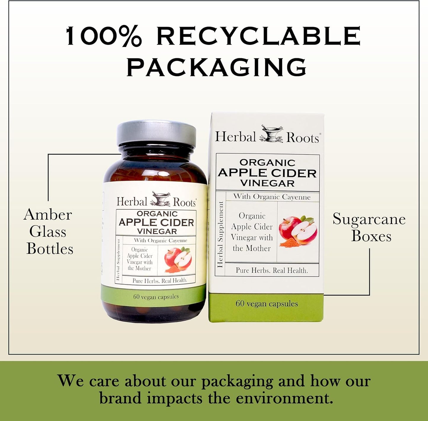 Organic Apple Cider Vinegar Capsules with Mother and Organic Cayenne | 650 Mg | 60 Vegan Capsules