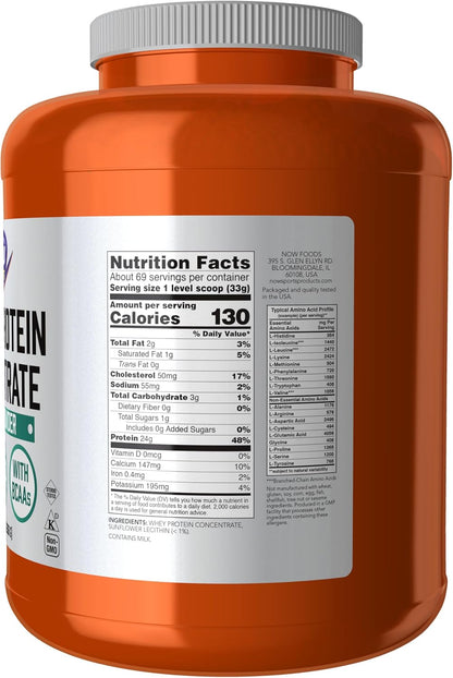 Sports Nutrition, Whey Protein Concentrate, 24 G with Bcaas, Unflavored Powder, 5-Pound