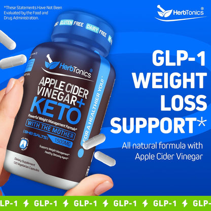 GLP-1 Support Supplement – Apple Cider Vinegar Capsules & Keto BHB | Keto Diet Pills for Women & Men | Supports Appetite & Metabolic Function | 60 Keto ACV Capsules