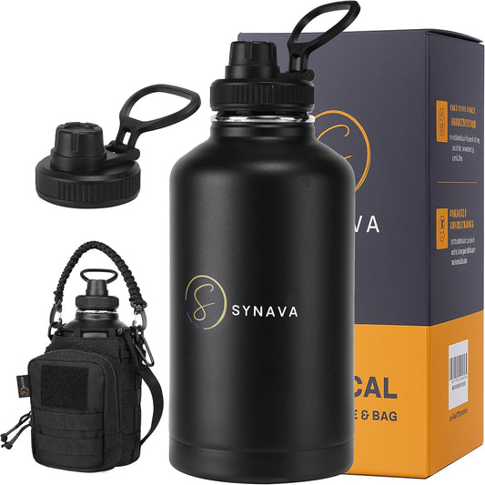 64Oz Insulated Water Bottle with Sleeve — Half Gallon Tactical Water Bottle with Paracord Handle — Wide-Mouth Bpa-Free Stainless Steel Water Jug — Perfect for Gym, Sports, Hiking & Travel