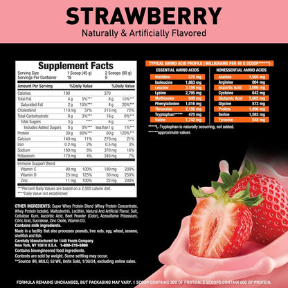 Super Advanced Whey Protein Powder, Strawberry, Immune Support (1), Vitamins C & D plus Zinc, 1.78 Lbs