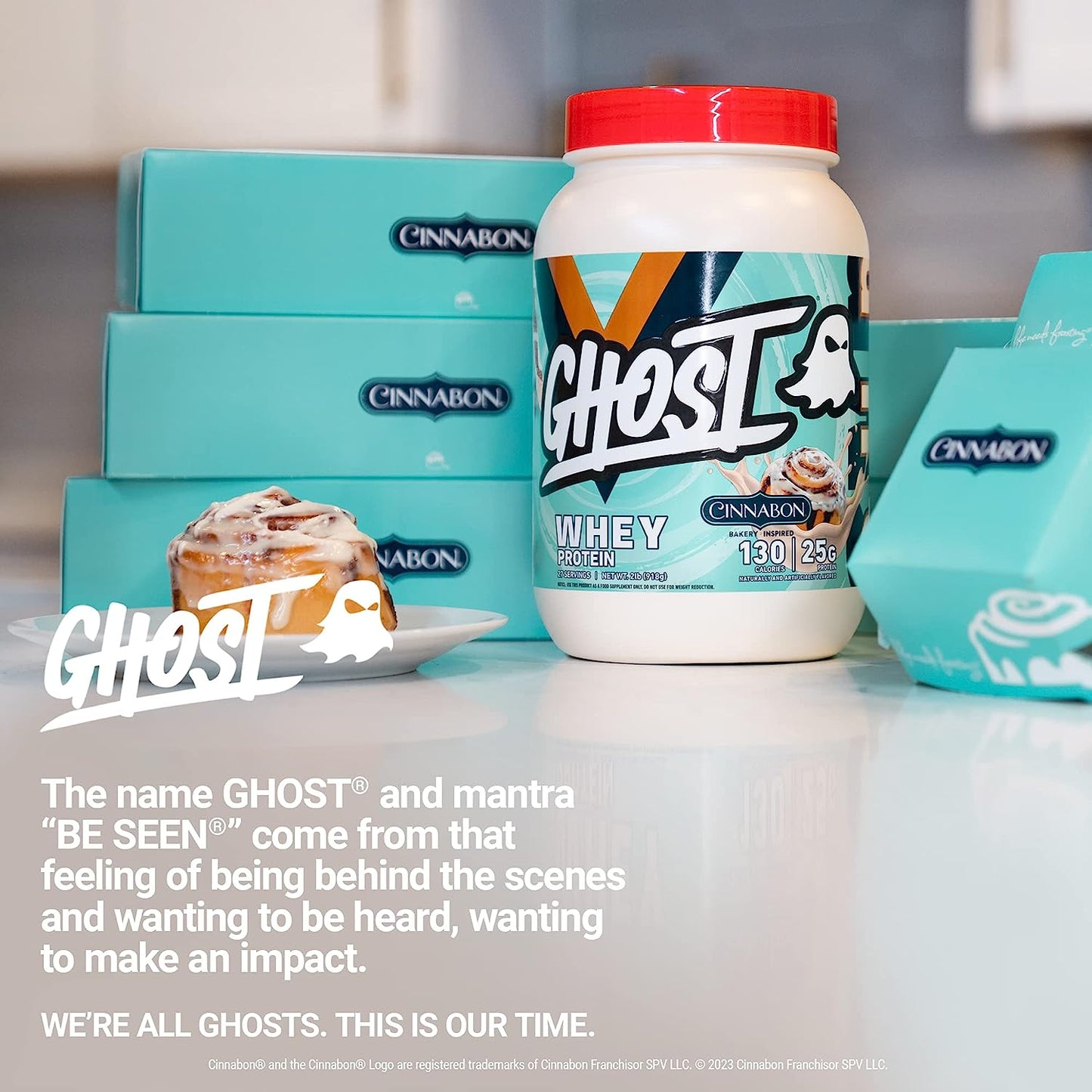 Whey Protein Powder, Cinnabon - 2LB, 25G of Protein - Cinnamon Roll Flavored Isolate, Concentrate & Hydrolyzed Whey Protein Blend - Post Workout Shakes - Soy & Gluten Free
